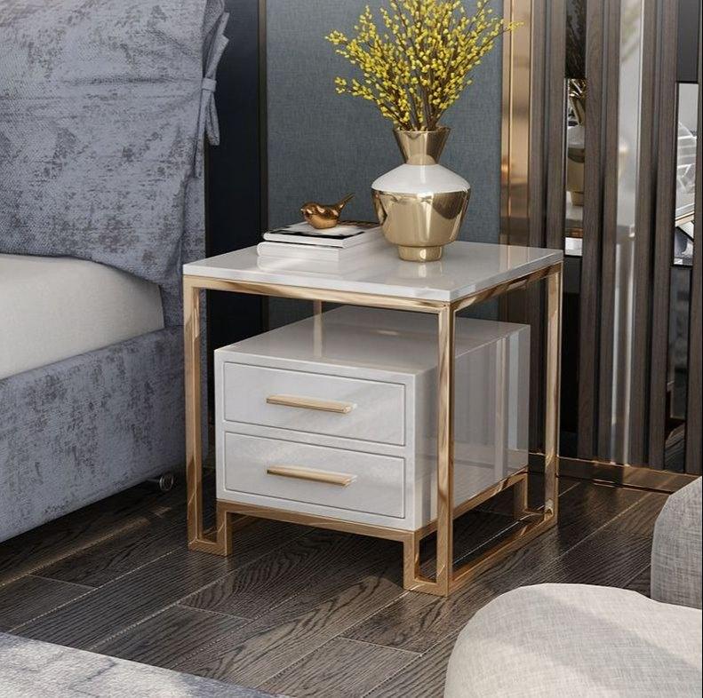 White Side Table With Two-Drawer - Allure Box