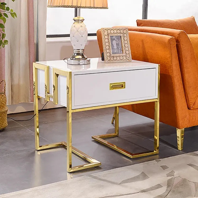 Stainless Steel Gold Bedside End Table With White Top