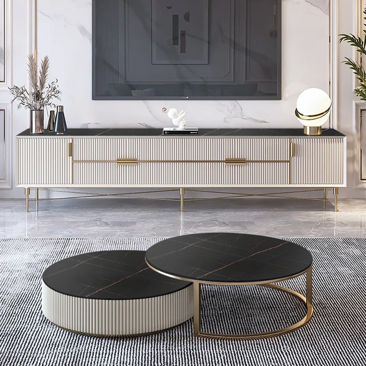 Round Sintered Stone Top Nesting Coffee Table