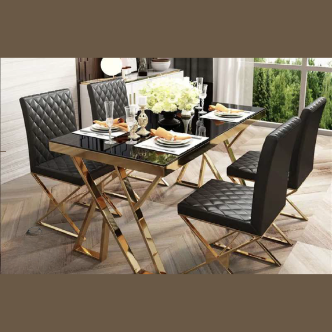 Modern Black Rectangle Tempered Glass Dining Table. (4- Seater)