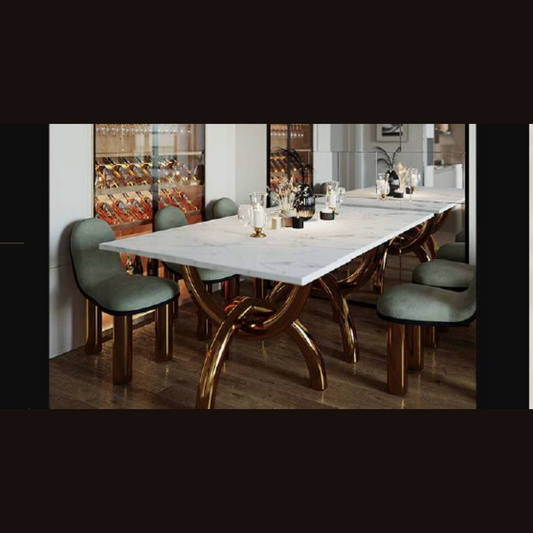 Modern Luxury White Marble Top Dining Table Set And Gold Base With Chair Stainless Steel Base (4 Seater)