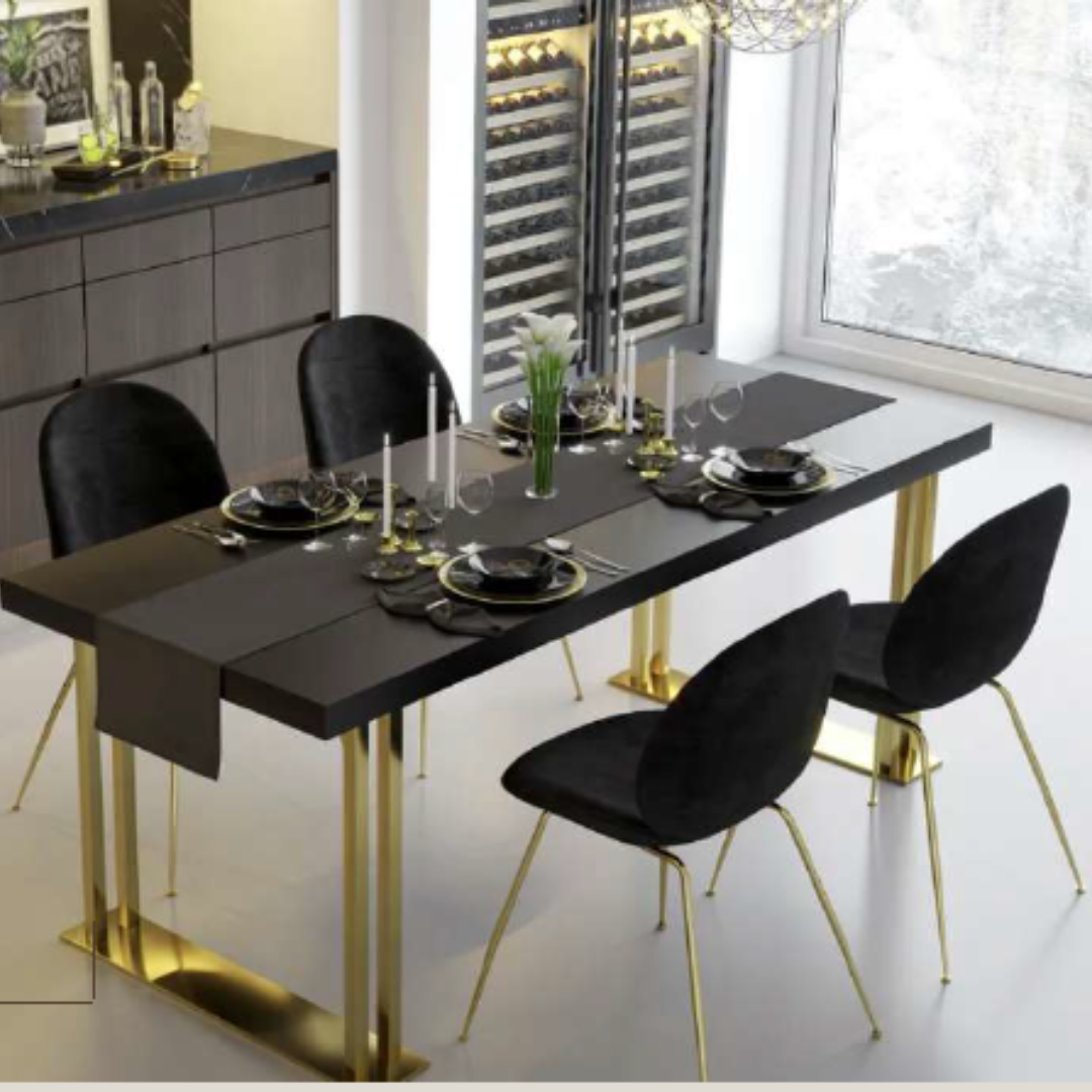 Black Rectangular Dining Table In Gold (4 Seater)