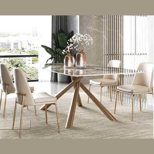 Dining Table With Unique Look And Gold Leg Stand (4 Seater)