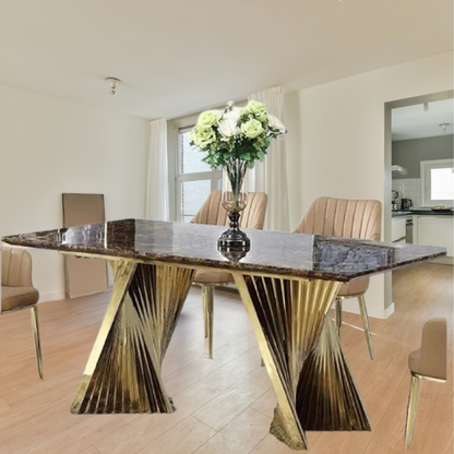 Espresso Modern Dining Table With Marble Top & Stainless Steel Pedestal Rectangle (4 Seater)