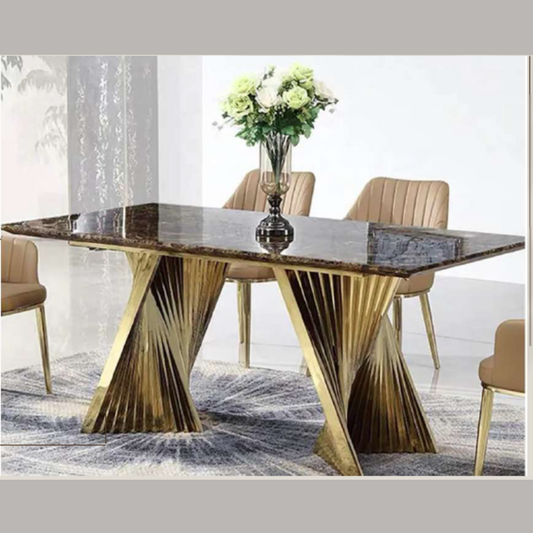 Espresso Modern Dining Table With Marble Top & Stainless Steel Pedestal Rectangle (4 Seater)