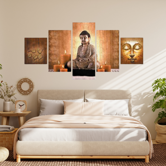 Set Of 5 Lord Gautama Buddha Wall Painting