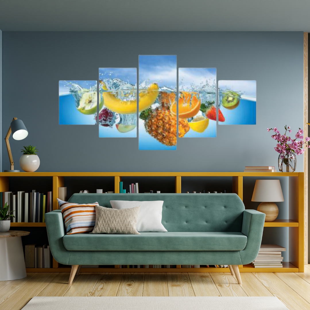 Fruits Splashing Into Water Split Art Painting