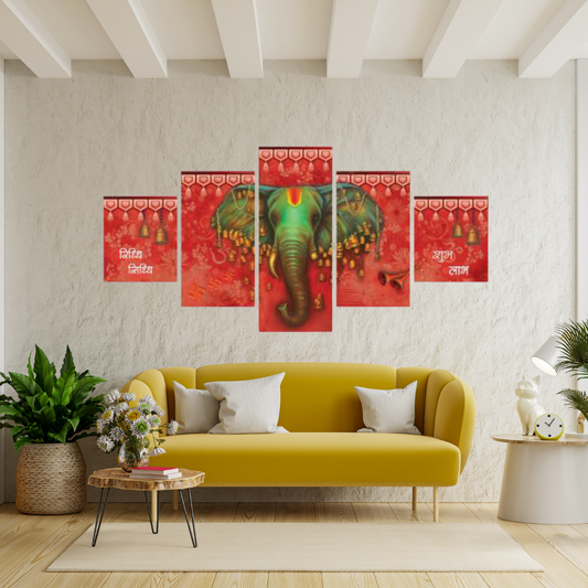 Set Of 5 Ganesha Religious Modern Art