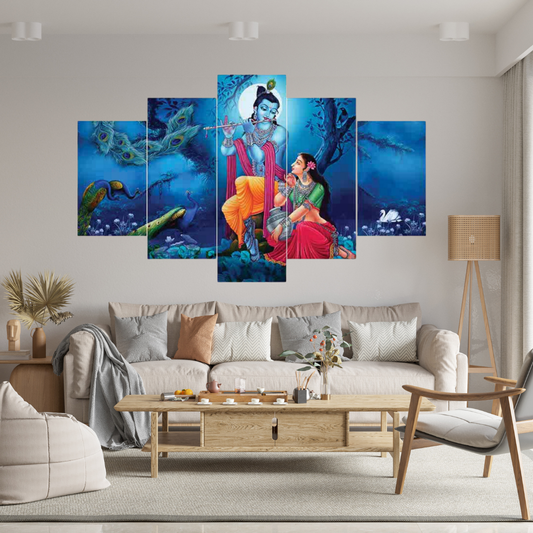 Radha Krishna Set Of 5 Wall Painting