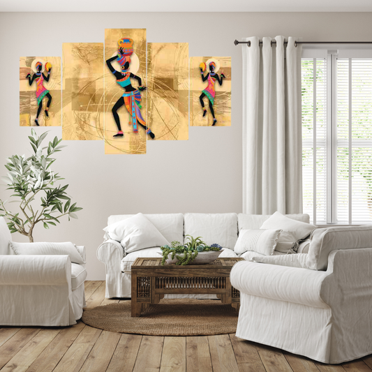 Set Of 5 African Dancing Lady Modern Art