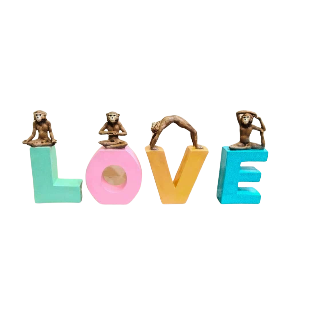 Multicolor resin love Monkey statue set