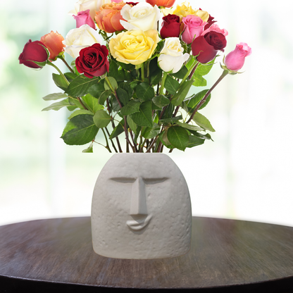 White Human Face Ceramic Flower Vase