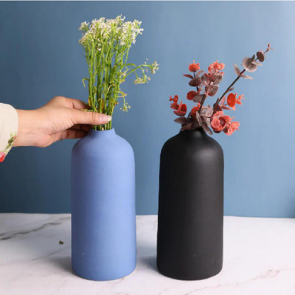 Blue & Black 2 Pieces Matt Ceramic Flower Vases