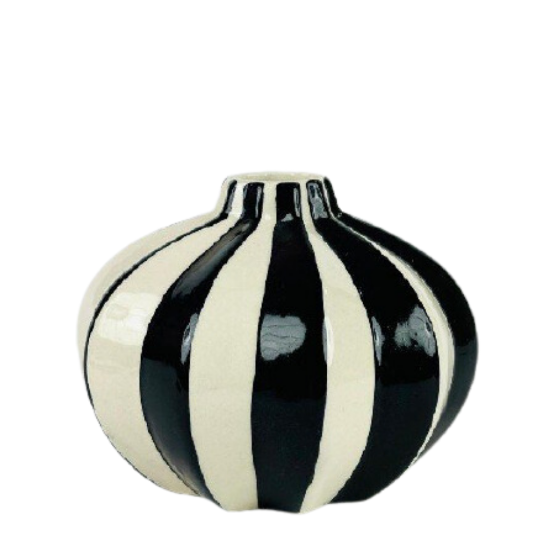 Modern Abstract Black and White Stripe Ceramic Vase