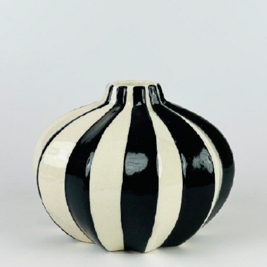 Modern Abstract Black and White Stripe Ceramic Vase