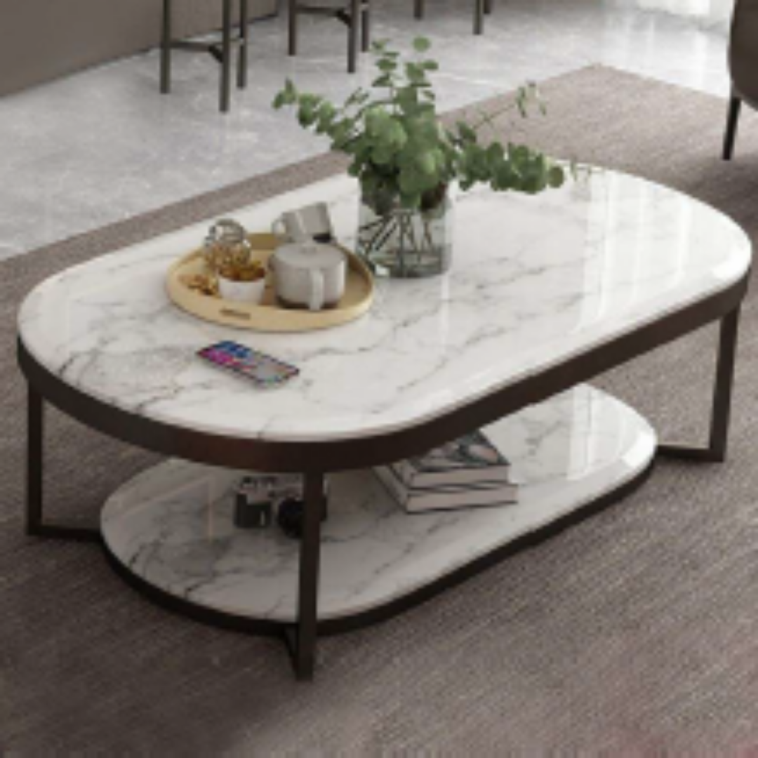 White Half RounDecentre Table With White Marble Top