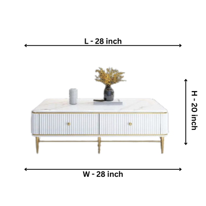 White Marble Rectangle Coffee Table In Gold