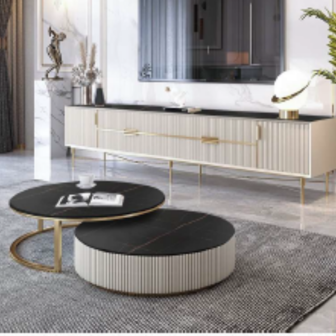 Round Sintered Stone Top Nesting Coffee Table