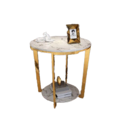 Marble Round Side Table With Shelf