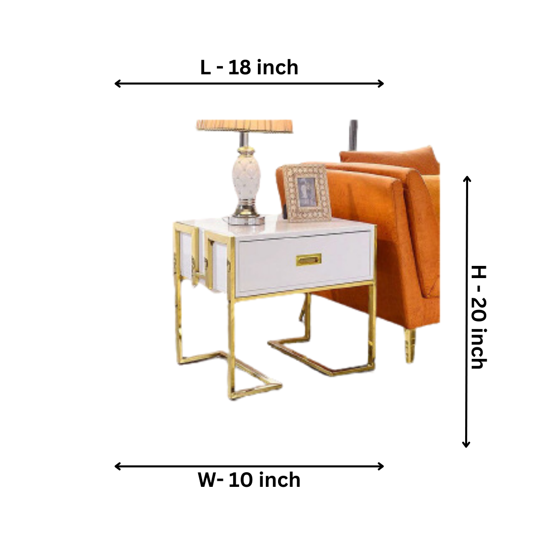 Stainless Steel Gold Bedside End Table With White Top