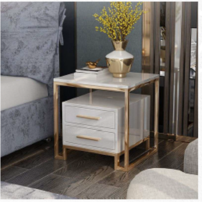 White Side Table With Two-Drawer