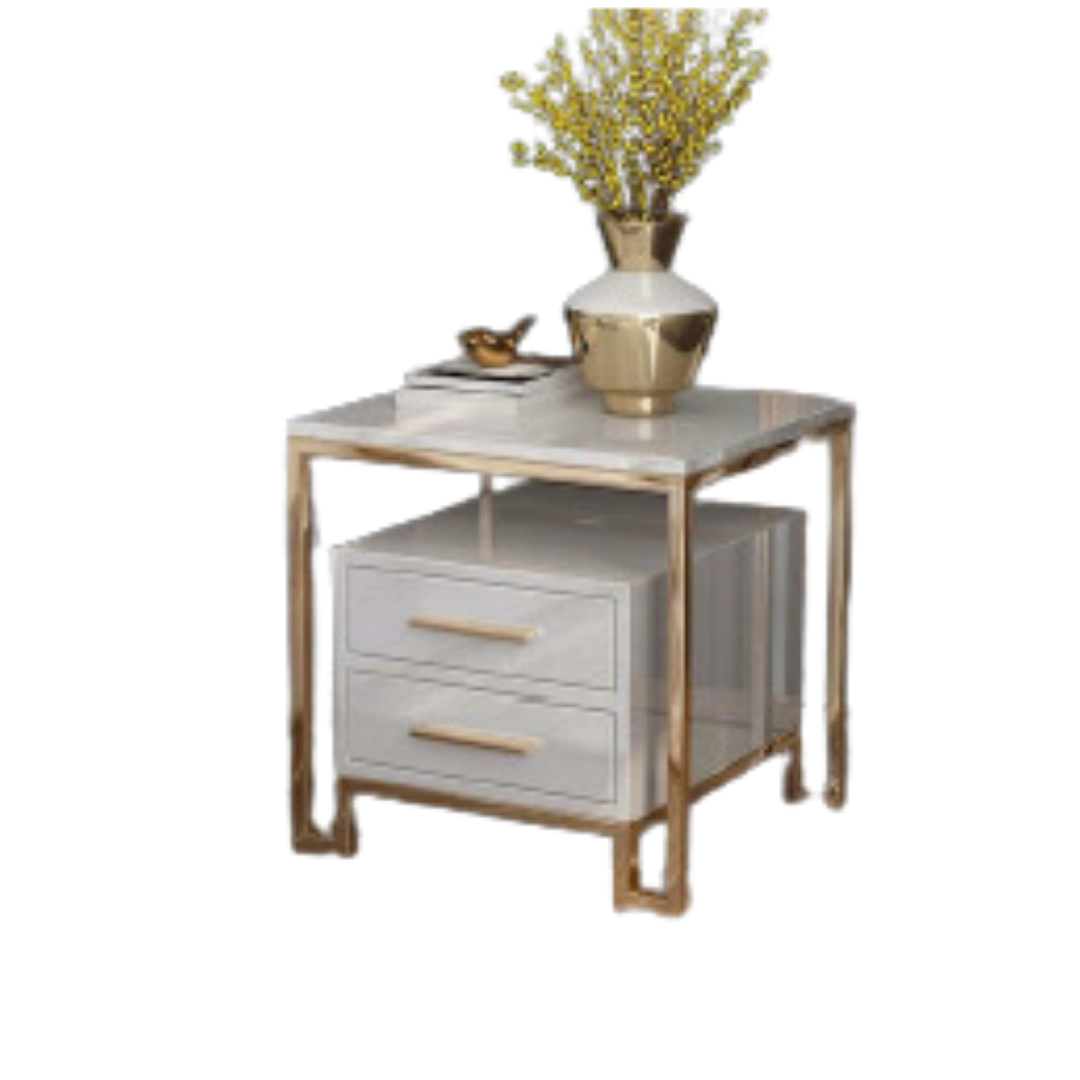 White Side Table With Two-Drawer