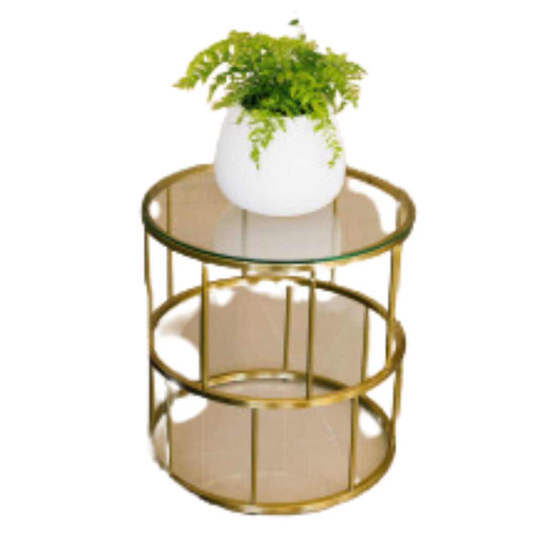 Mirror Glass Top Side Table Round Gold End Table