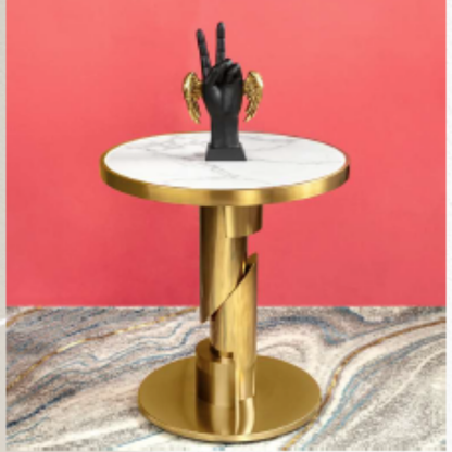 Gold And Marble Round Side Accent Table