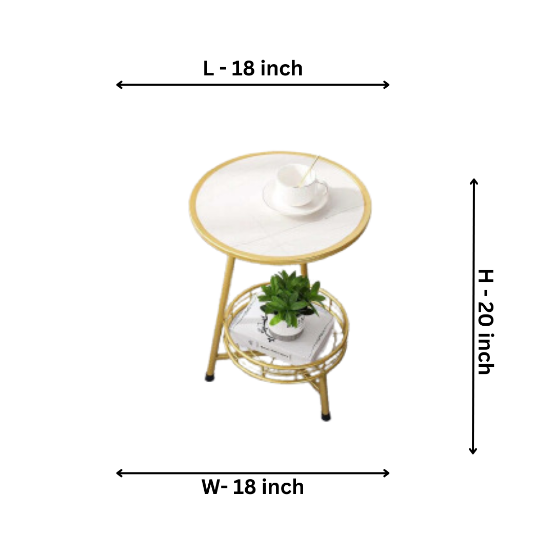 White Marble Round Shape Iron Stand Side Table