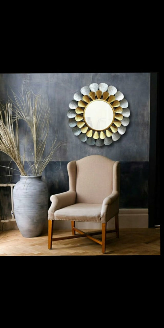 Silver And Golden  Round Mirror