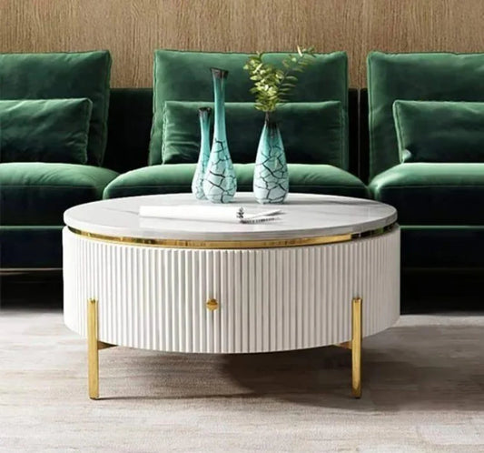 Round Storage Nesting Table With Marble Top