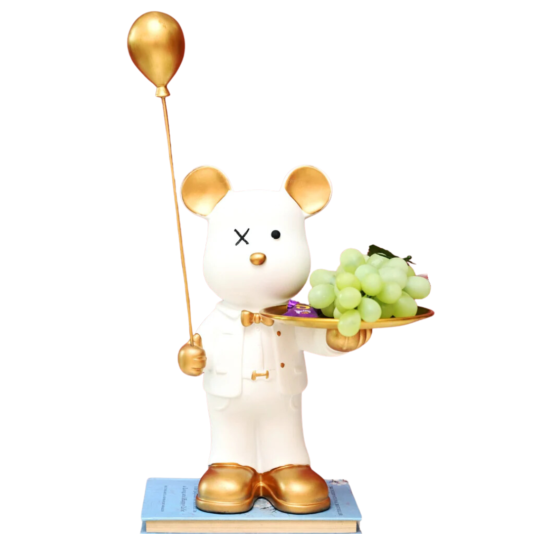 Teddy With Balloon & Plate (White)