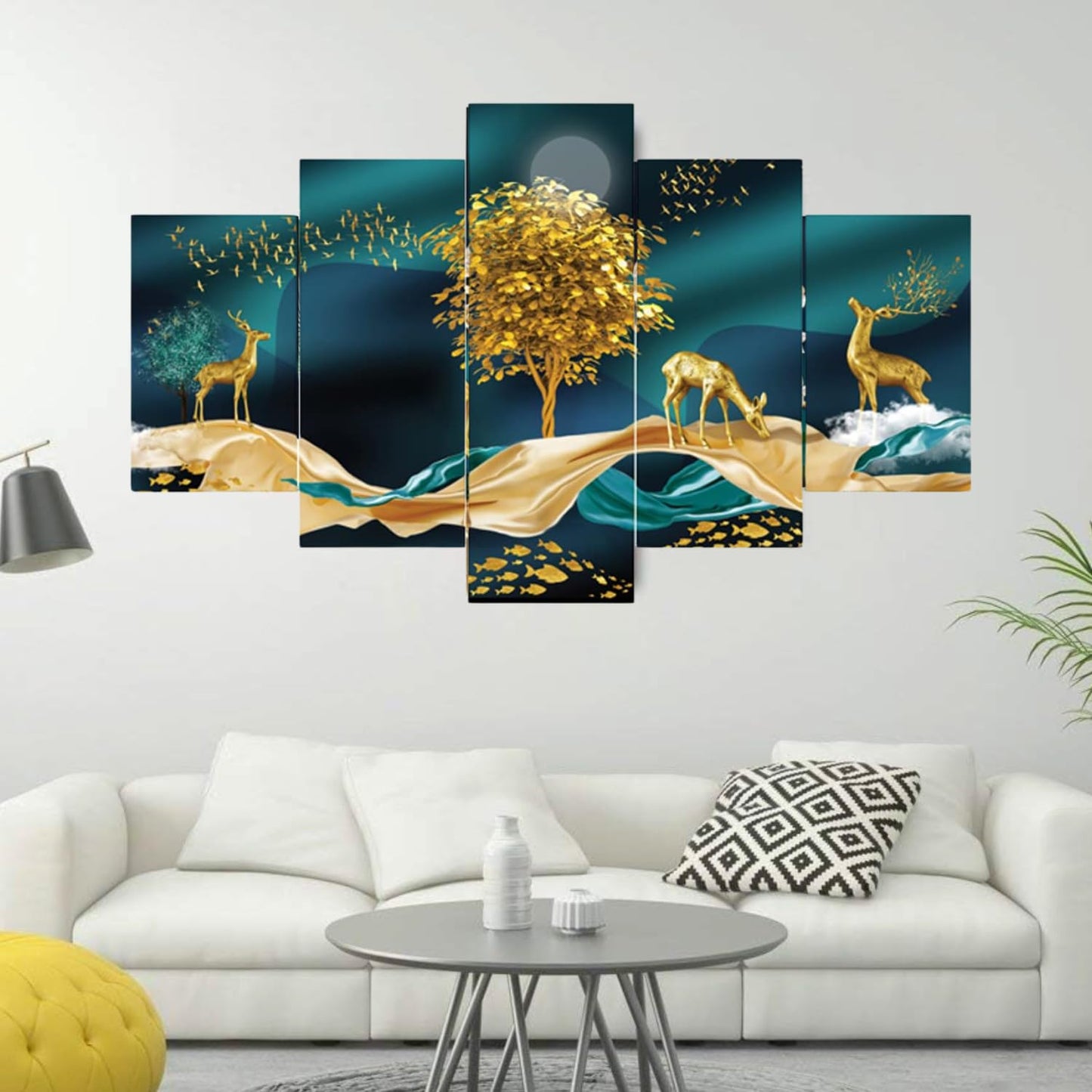 3 Deer And Tree Night Scenery Wall Art