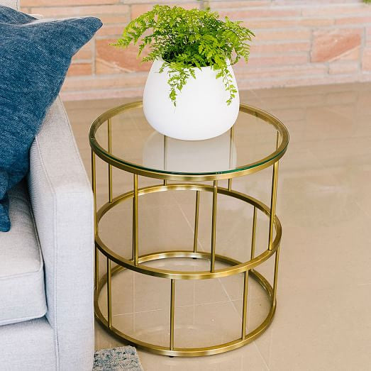 Mirror Glass Top Side Table Round Gold End Table