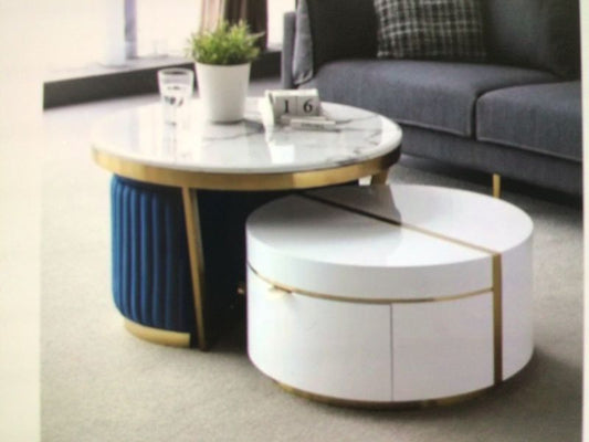 White Round Nesting Marble Top Coffee Table