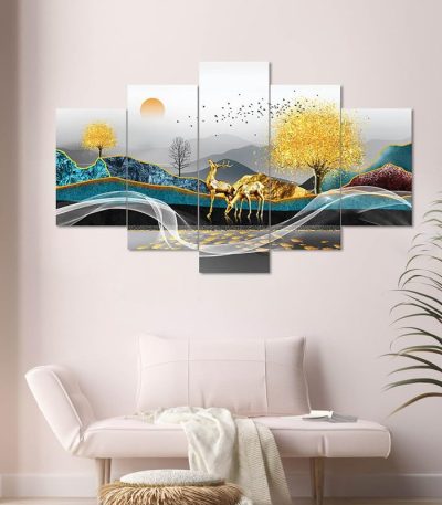 Deer Scenery Wall Painting -Set Of 5